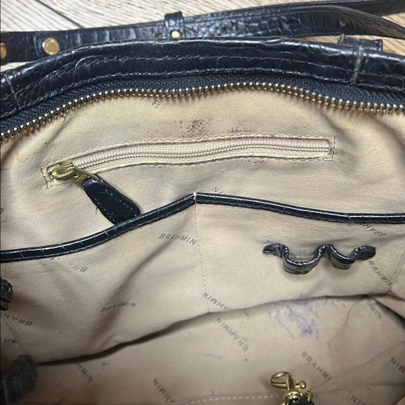 Brahmin Black Croc Embossed Leather Bag w/Detachable Shoulder Strap - Picture 10 of 10